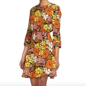 Whistles Anjelica Tangerine Dream Orange and Pink Floral Mini 60s Dress, Size 4